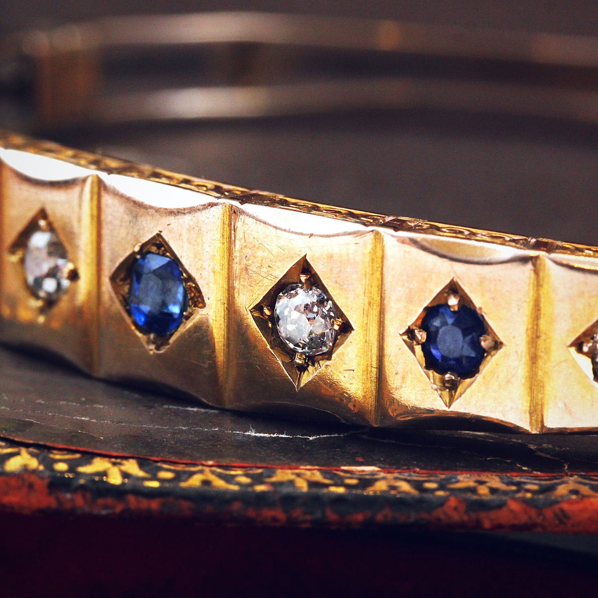 Antique Edwardian Sapphire & Diamond Bangle Bracelet