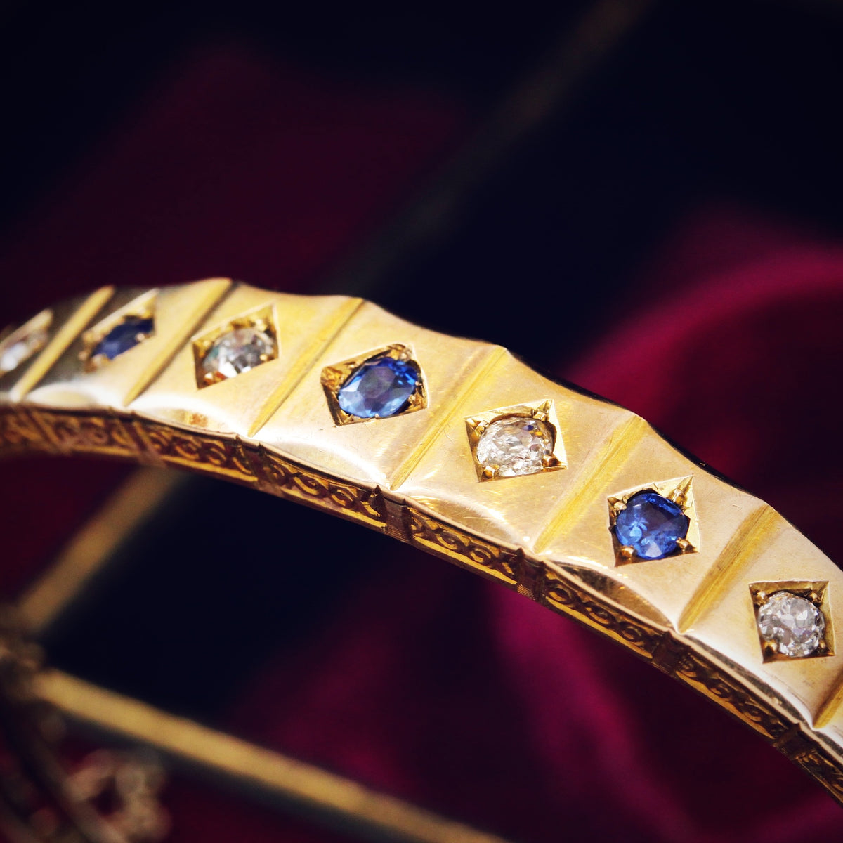 Antique Edwardian Sapphire & Diamond Bangle Bracelet