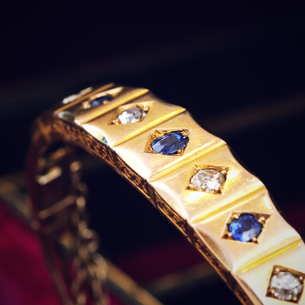 Antique Edwardian Sapphire & Diamond Bangle Bracelet