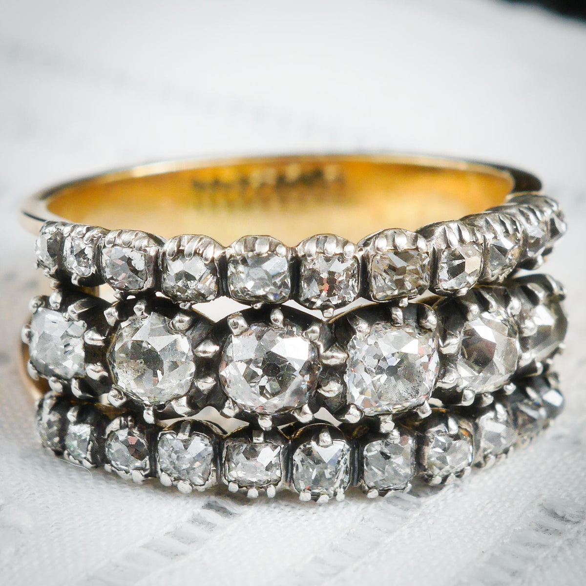 Rare Fantastic Georgian Diamond Triple Band Ring