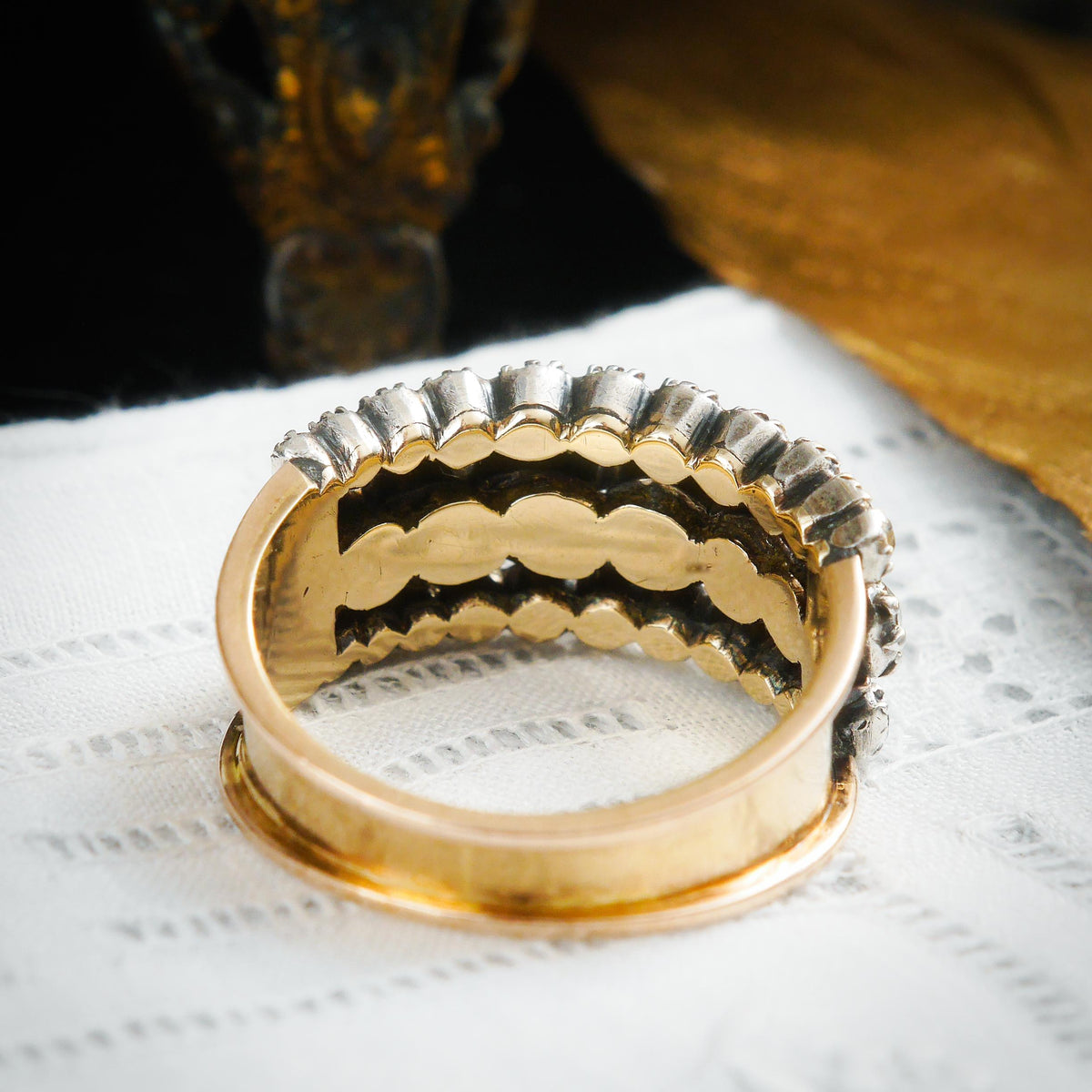 Rare Fantastic Georgian Diamond Triple Band Ring