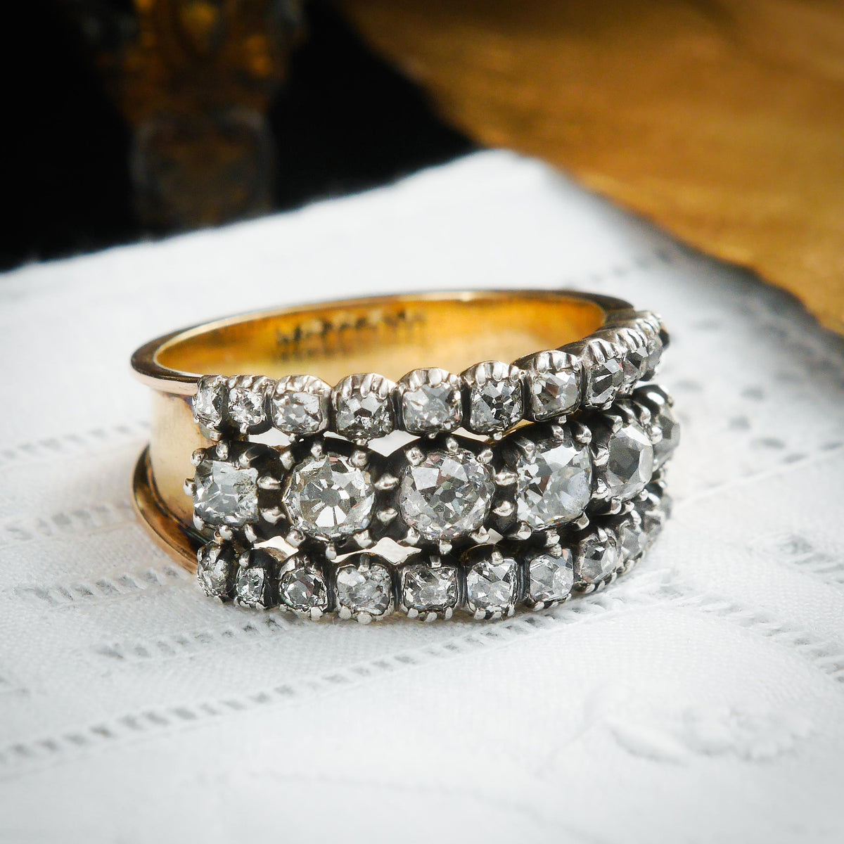 Rare Fantastic Georgian Diamond Triple Band Ring