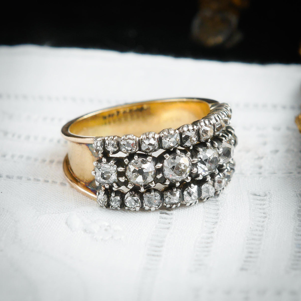 Rare Fantastic Georgian Diamond Triple Band Ring