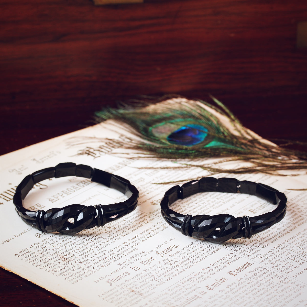 Matching Pair of Victorian Whitby Jet Snake Bracelets