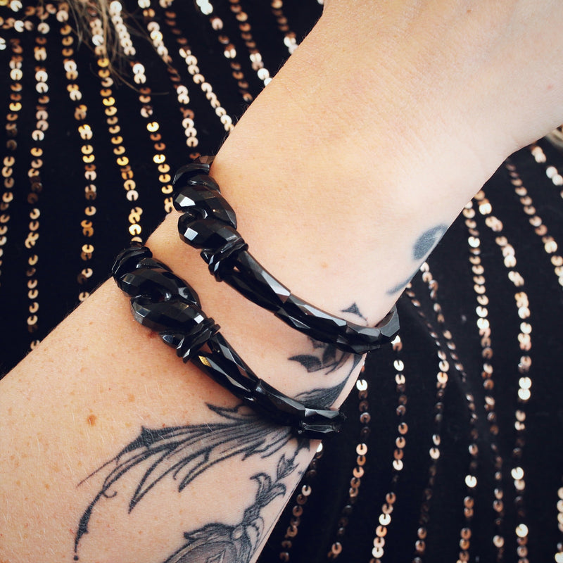 Matching Pair of Victorian Whitby Jet Snake Bracelets