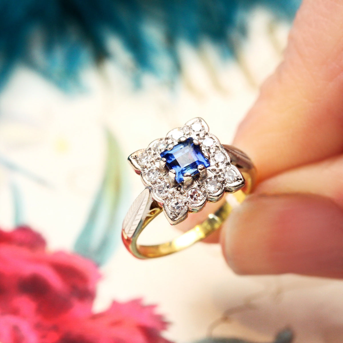 Fancy 1970's Floriate Sapphire & Diamond Dress Ring