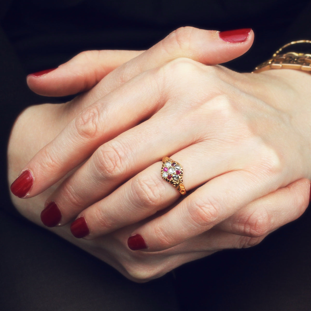 Scarce and Beautiful Ruby and Diamond Cluster Ring