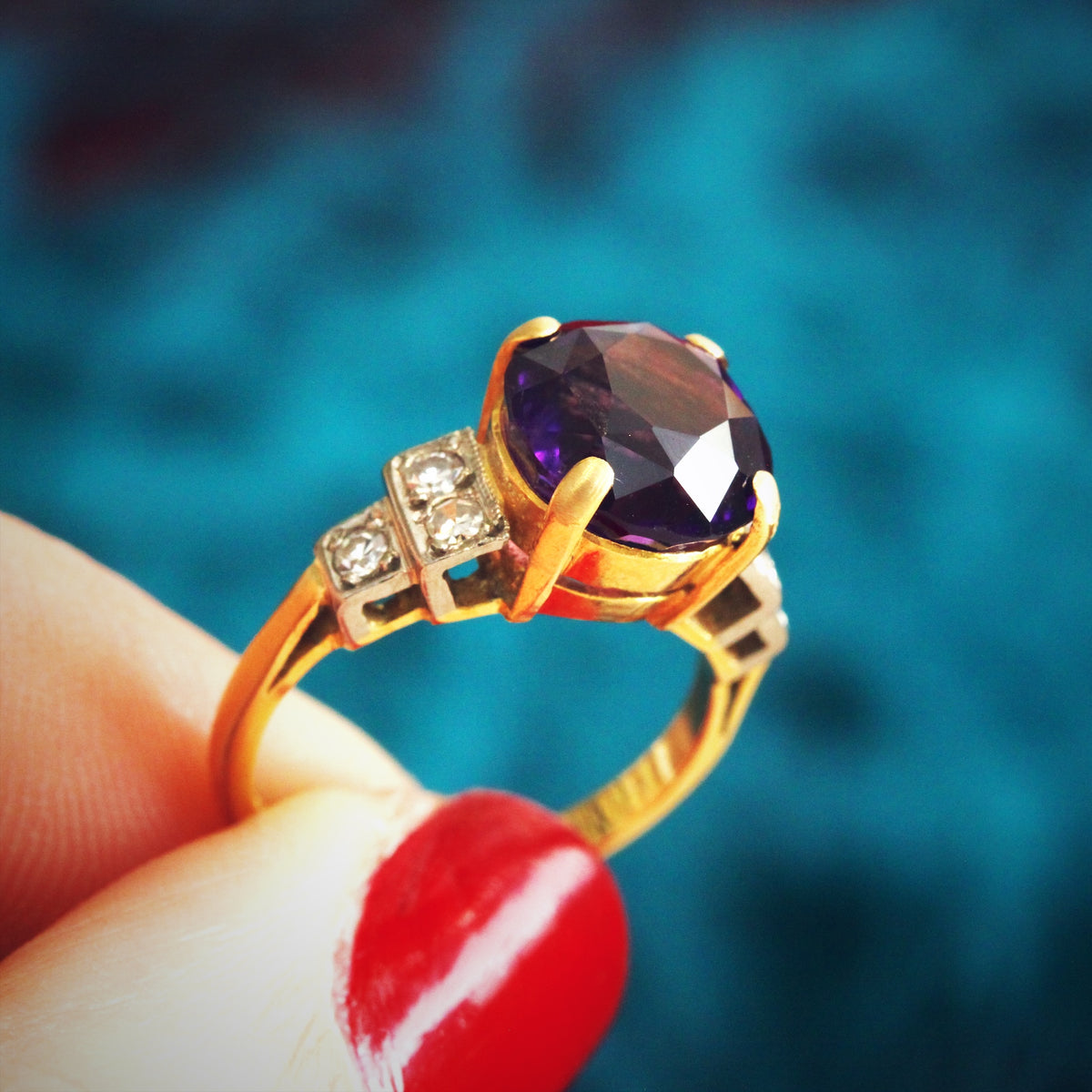 Vibrant Vintage Amethyst & Diamond Dress Ring