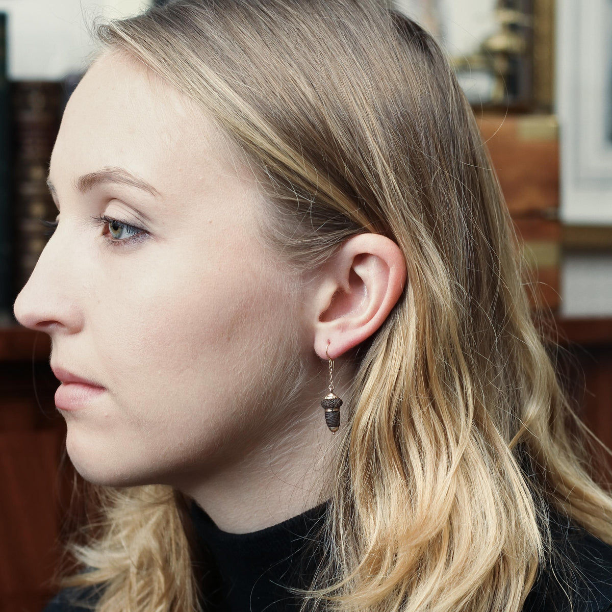 Sentimental Victorian Hand Woven Acorn Hair Earrings