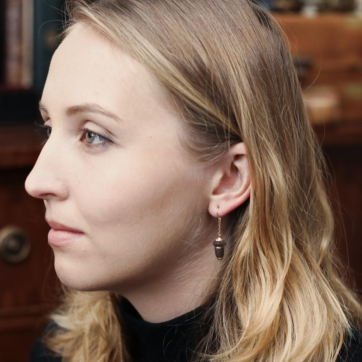 Sentimental Victorian Hand Woven Acorn Hair Earrings