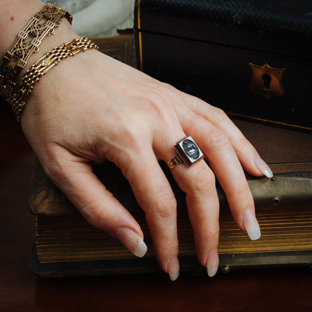 Unusual Circa 1900 Antique Deer Intaglio Ring