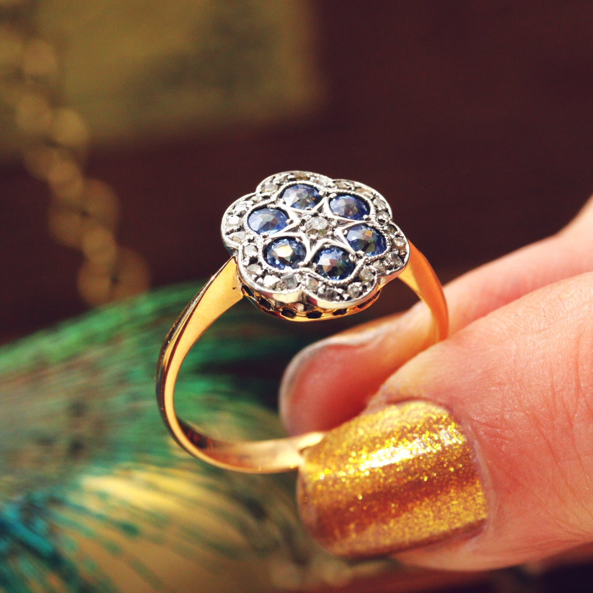 Delightful Blossom! Sapphire & Diamond Cluster Ring