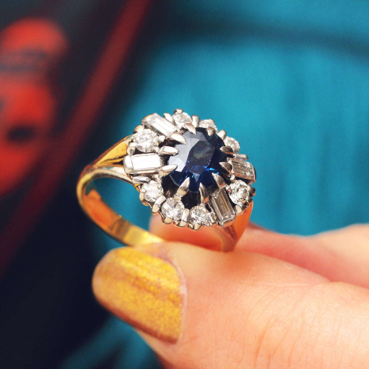 Splendid!! Vintage 1980's Sapphire & Diamond Ring