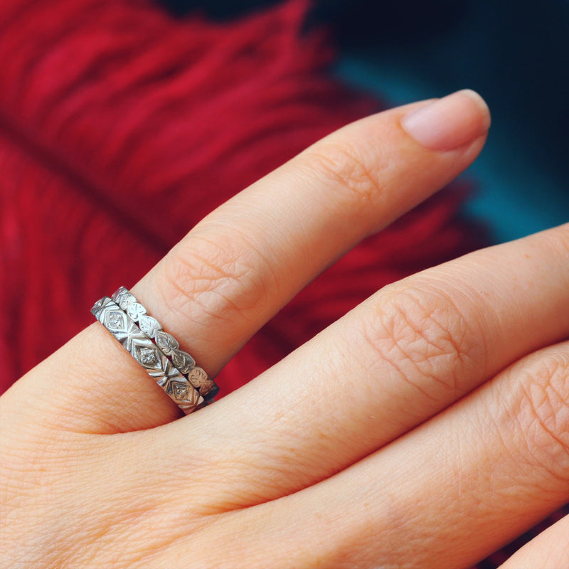 Matching Pair 1960's Platinum Wedding and Eternity Band