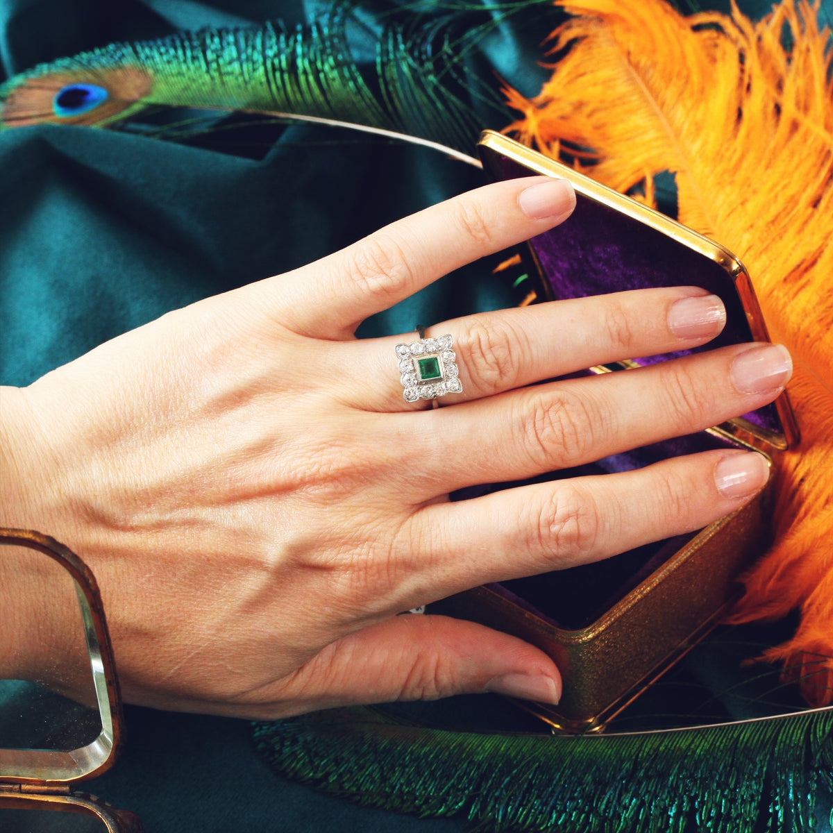 Vintage Emerald & Diamond Cluster Ring