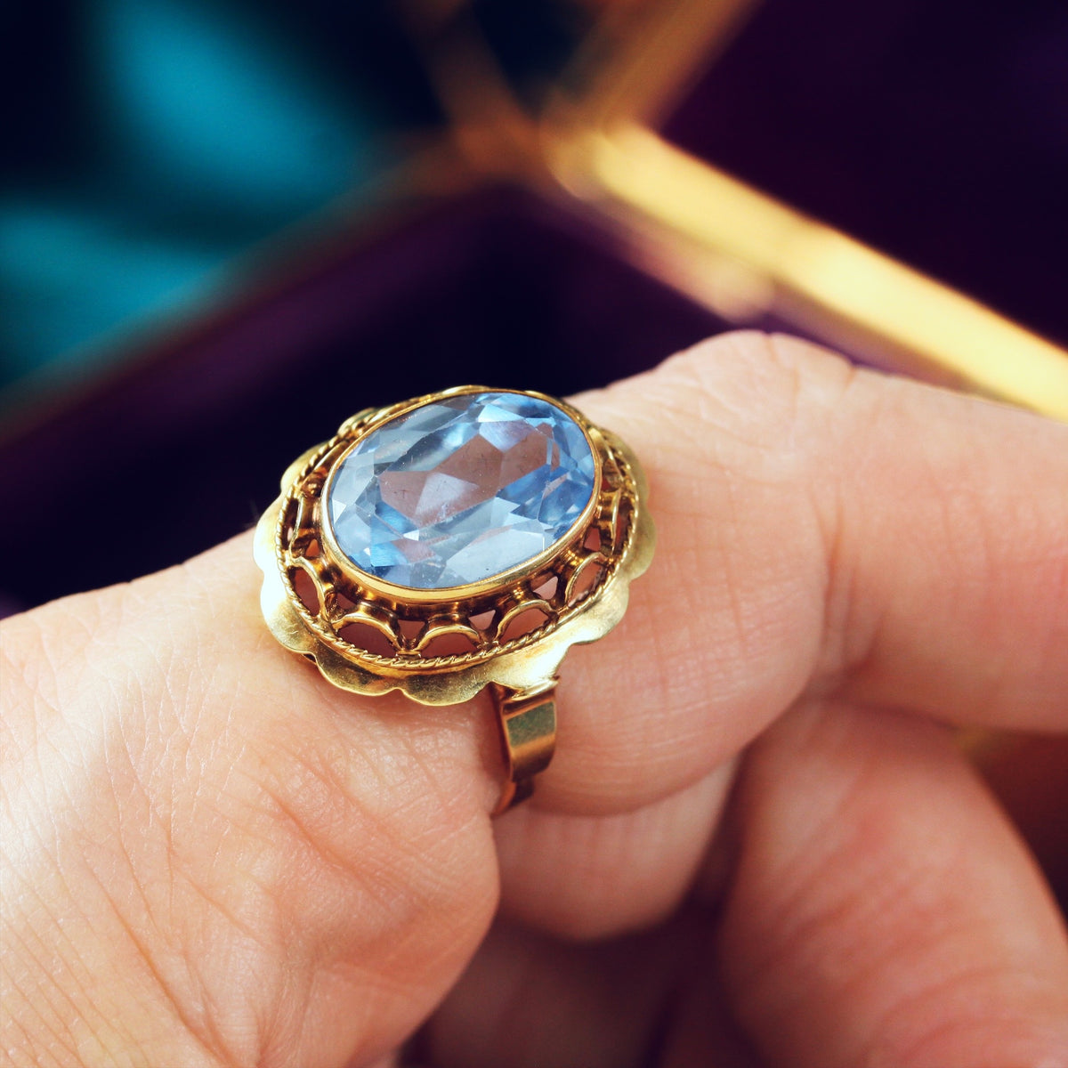 Fancy Vintage Blue Spinel Cocktail Ring