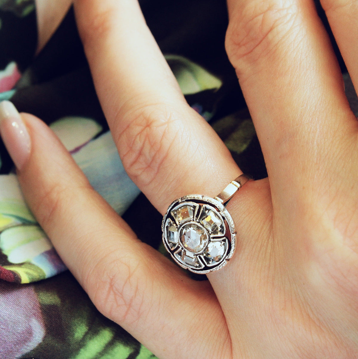 Unique!! Table Cut Diamond Rosette Cluster