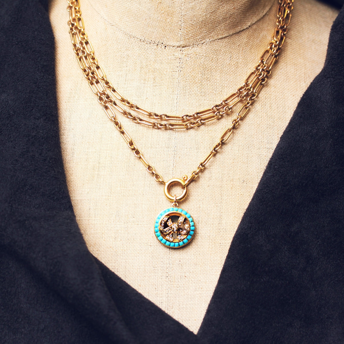 Antique 18ct Gold Victorian Turquoise and Diamond Pendant