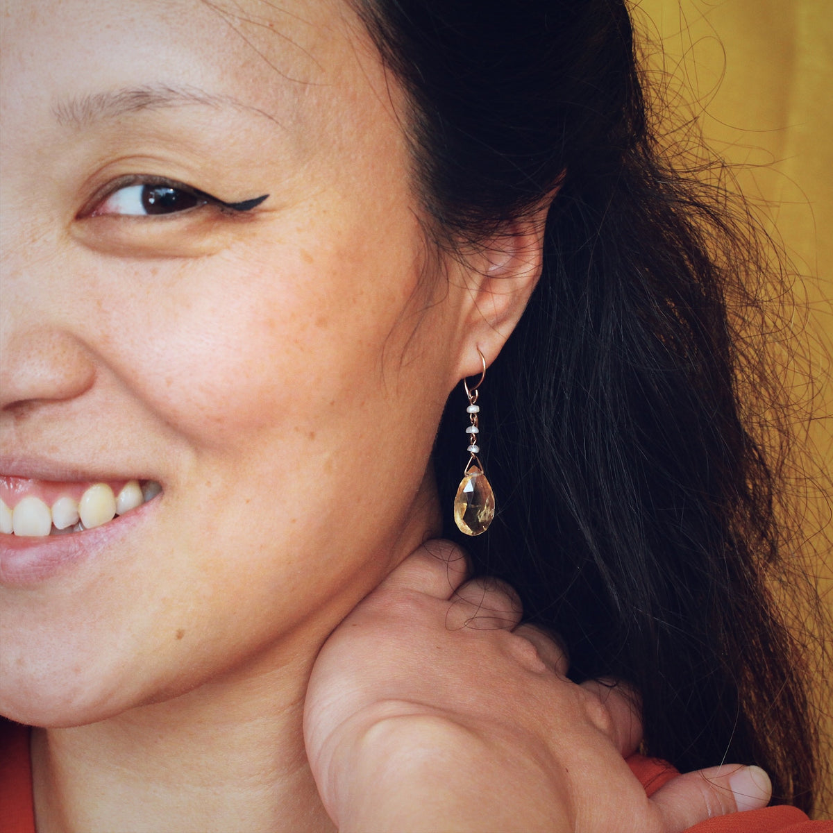 Antique Edwardian Citrine & Natural Pearl Earrings