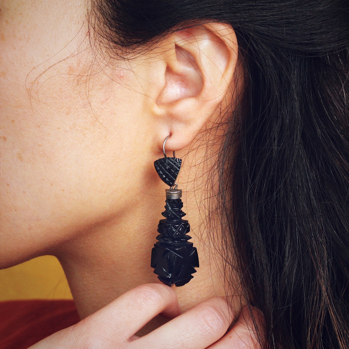 Antique Victorian Whitby Jet Earrings