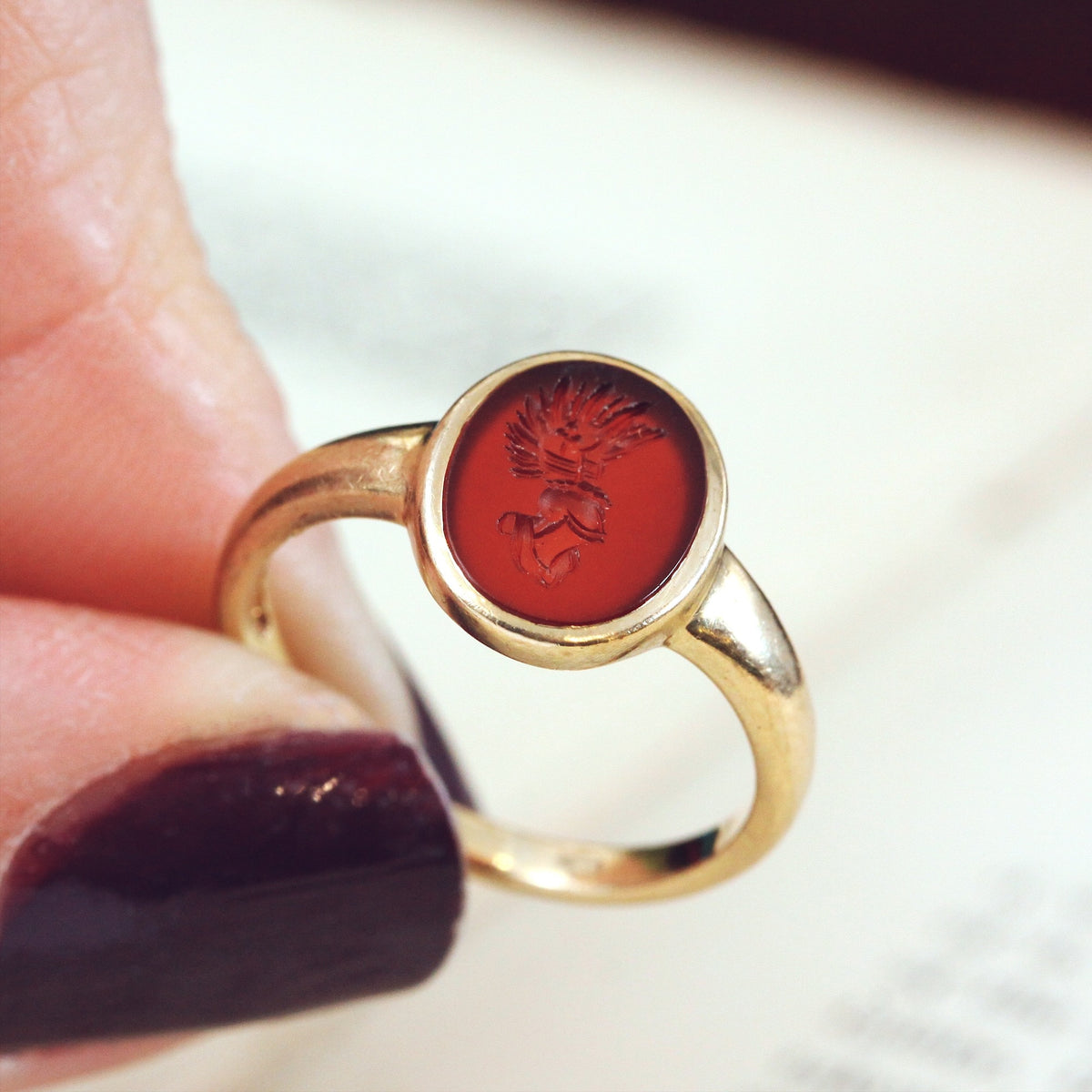 vintage gold carnelian ring