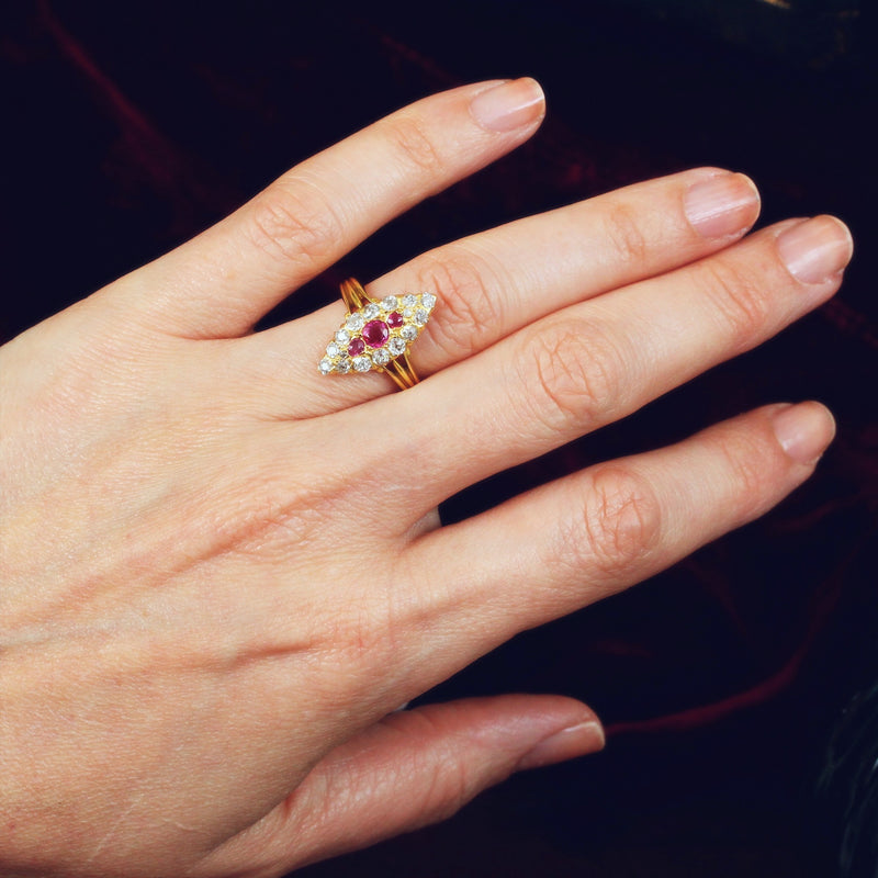 Date 1898 Ruby & Diamond Marquise Ring