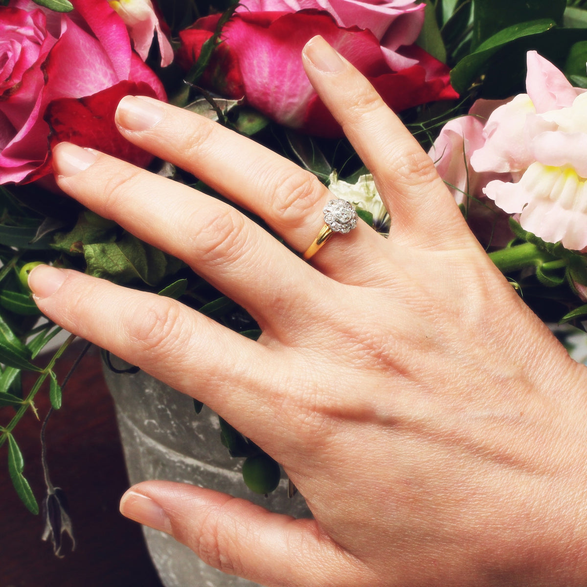 Vintage Hand Cut Diamond Cluster Ring