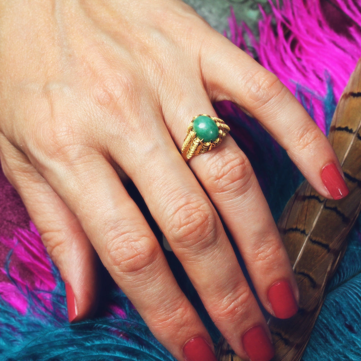 Exciting Vintage 1960's Jade Cocktail Ring