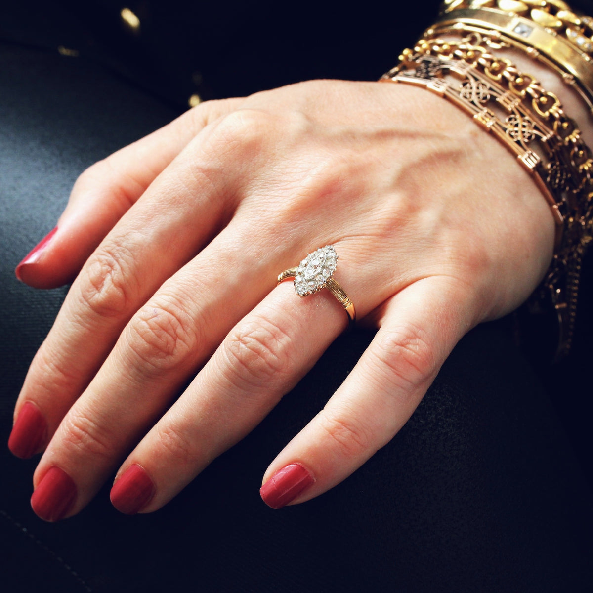 Edwardian Marquise Diamond Cluster Ring