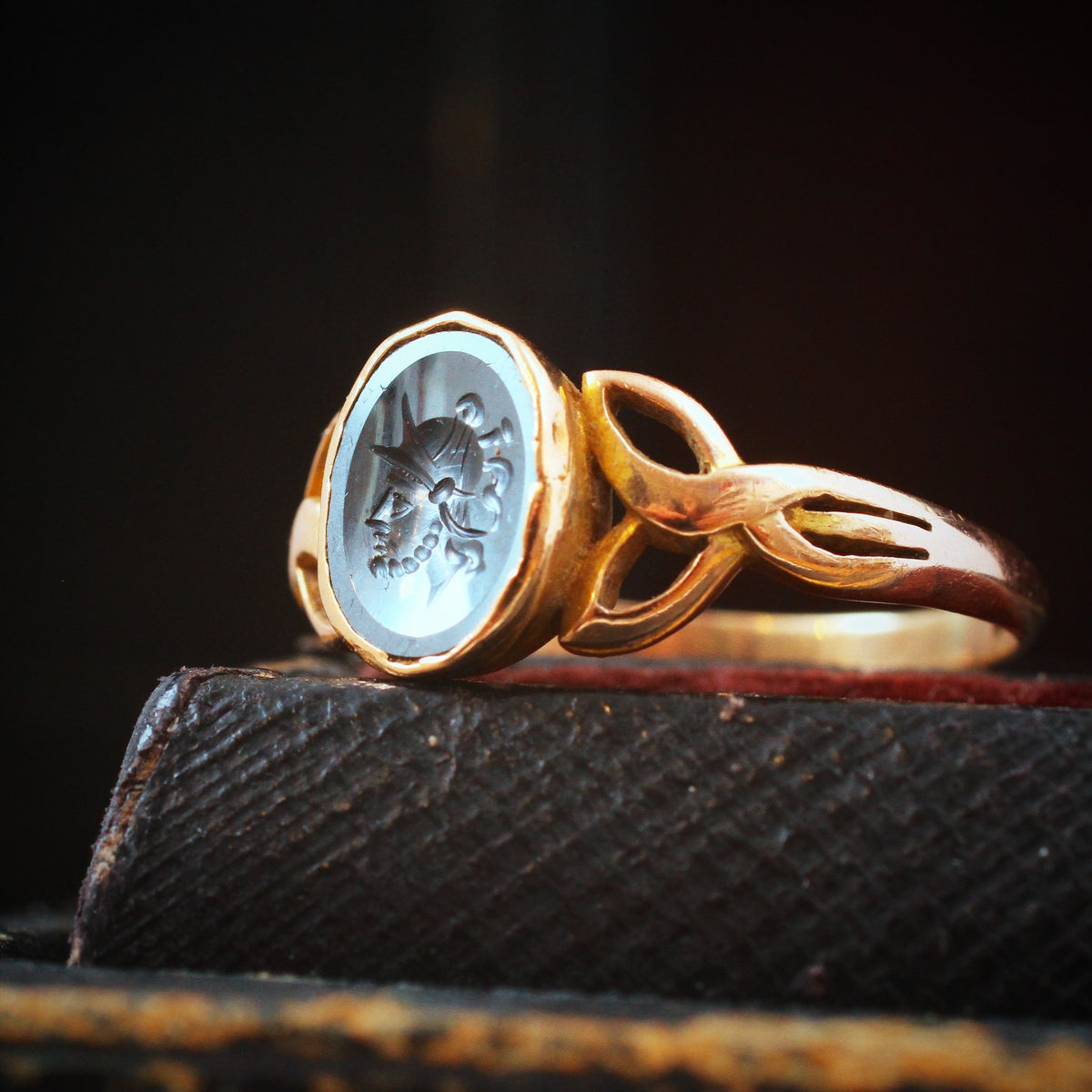 Vintage Roman Inspired Haematite Intaglio Signet Ring