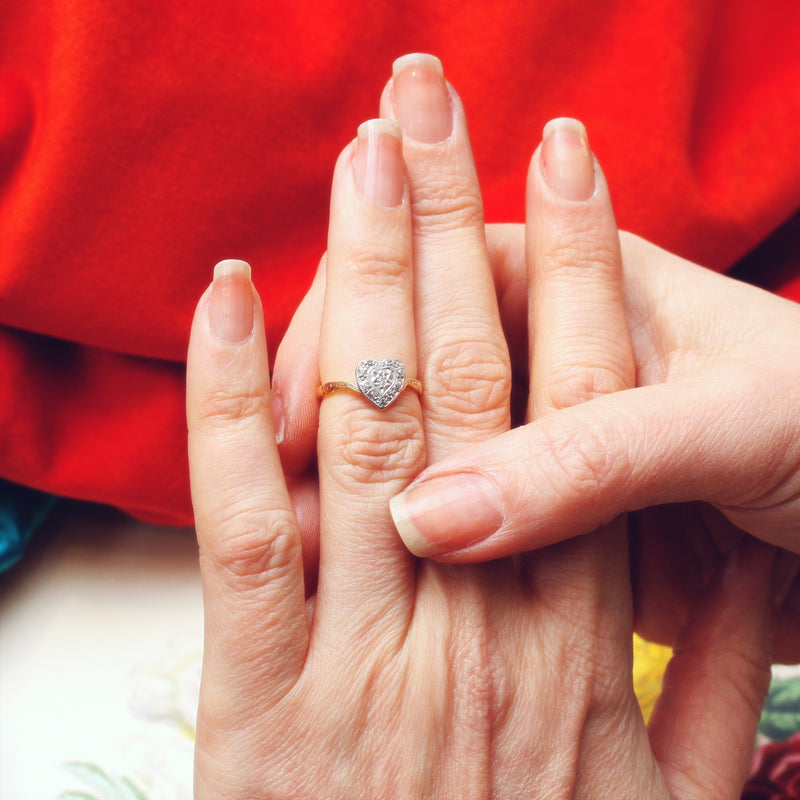 Vintage Art Deco Heart Shaped Diamond Cluster Ring