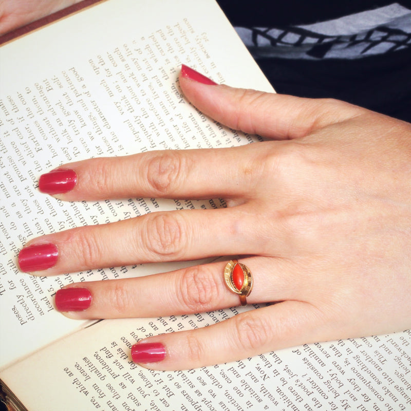 Mid Century Peach Coral Dress Ring