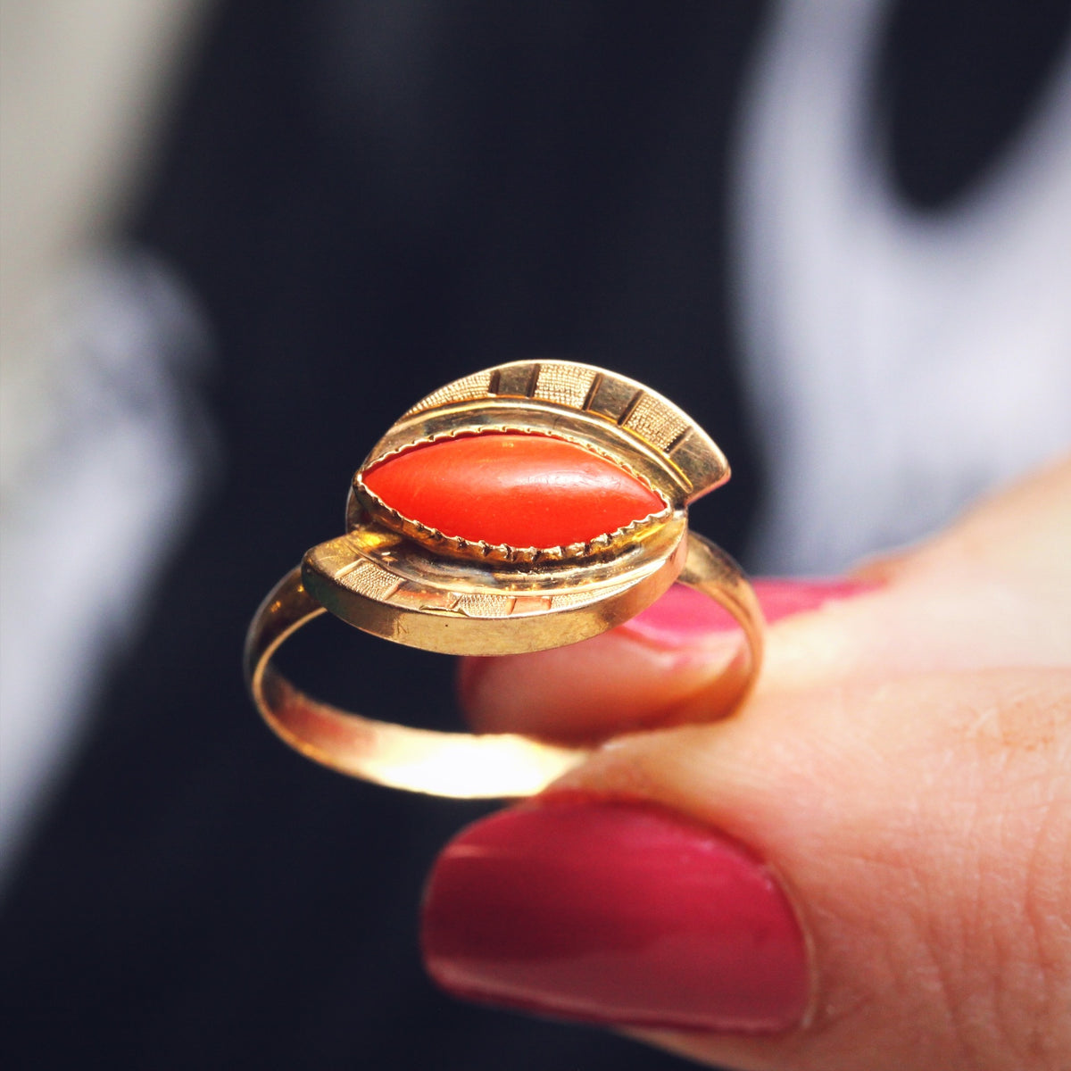 Unusual Mid Century Peach Coral Dress Ring