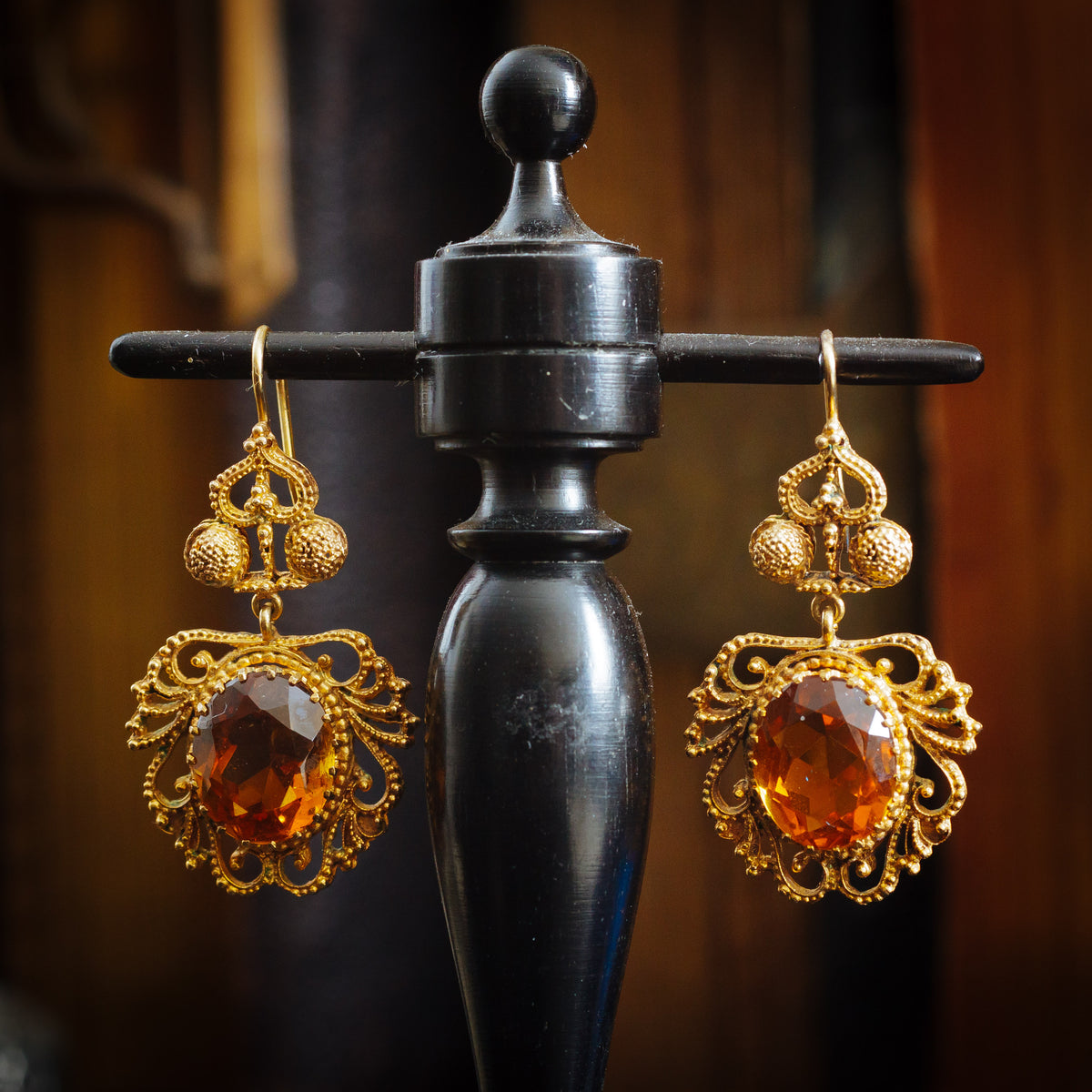 Georgian Style Dark Cognac Citrine Earrings Demi Parure