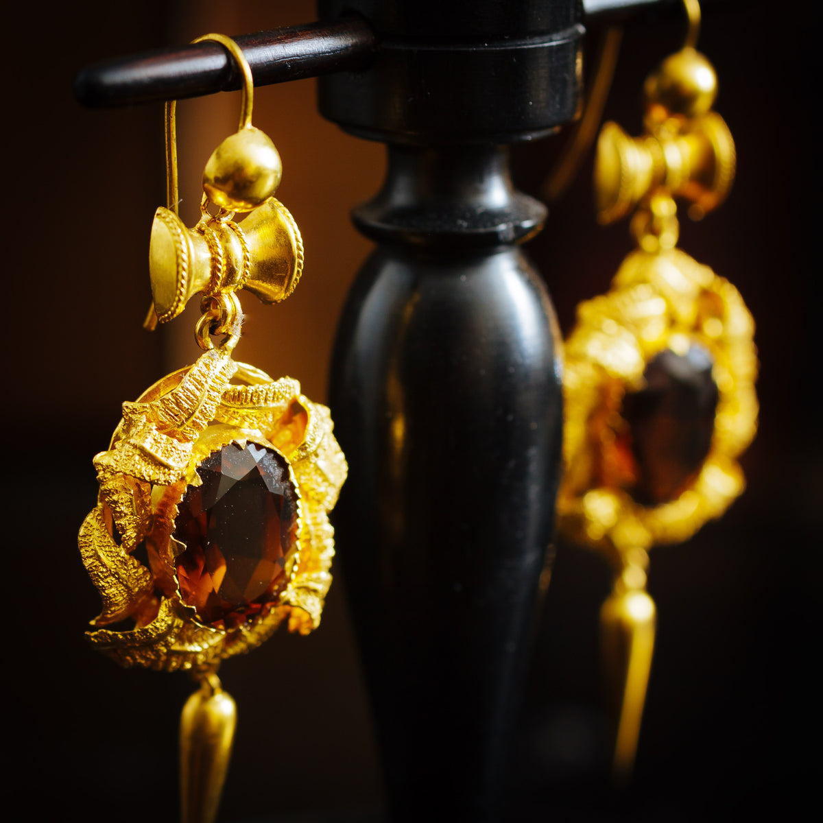 Pristine Victorian Gold Work Citrine Earrings & Brooch