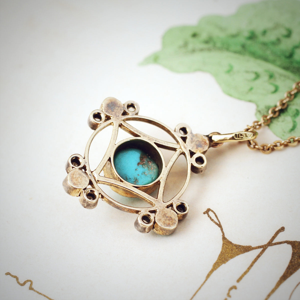 Antique Edwardian Turquoise & Diamond Pendant