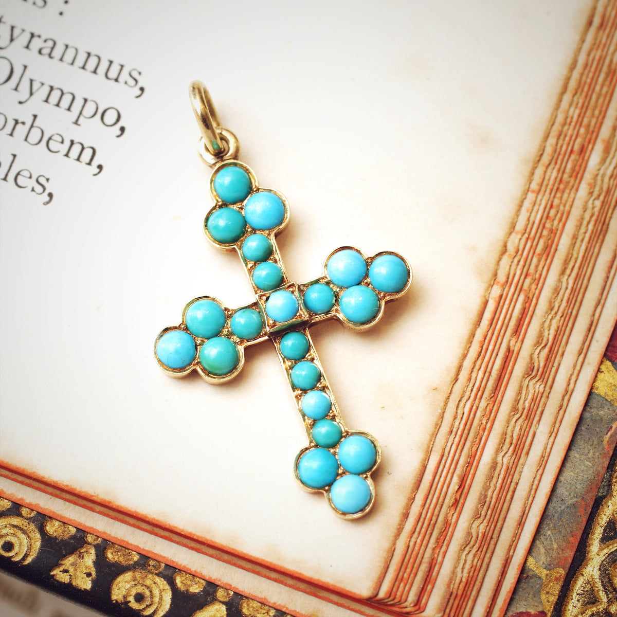 Antique Victorian Turquoise Cross Pendant