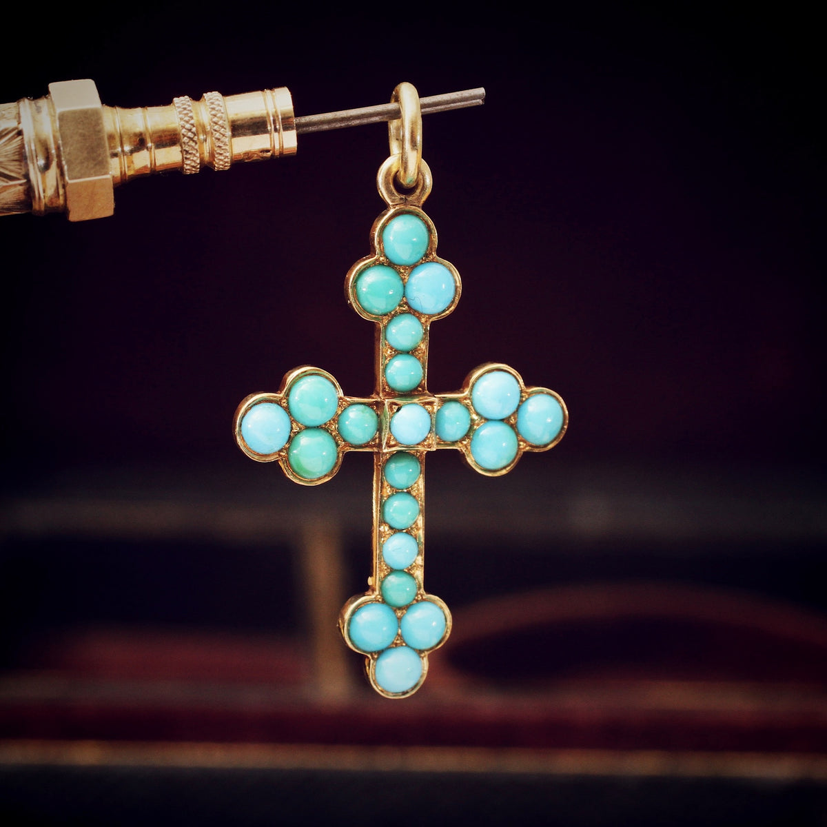 Fine Antique Victorian Turquoise Cross Pendant