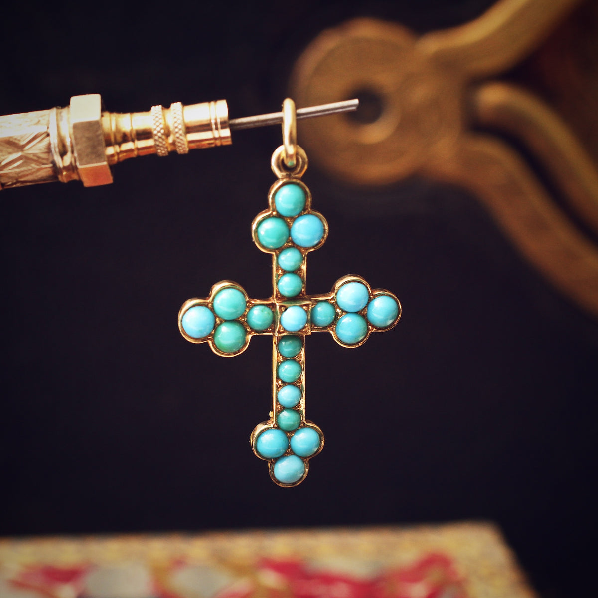 Antique Victorian Turquoise Cross Pendant