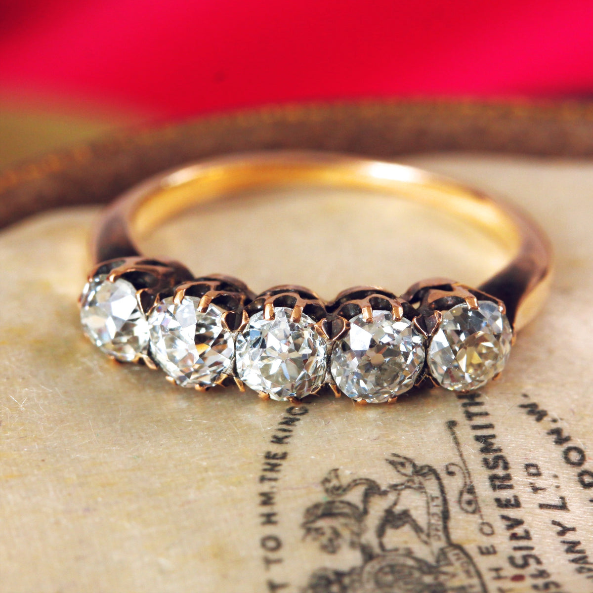 Rose Gold Old Cut Diamond 5 Stone Ring