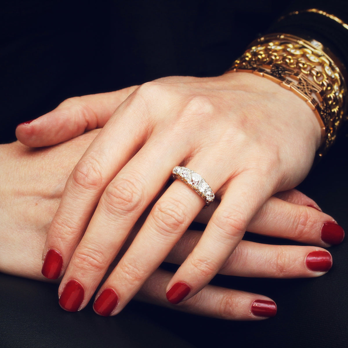 Behold her Majesty! Late Victorian 4ct Diamond Half Hoop Ring