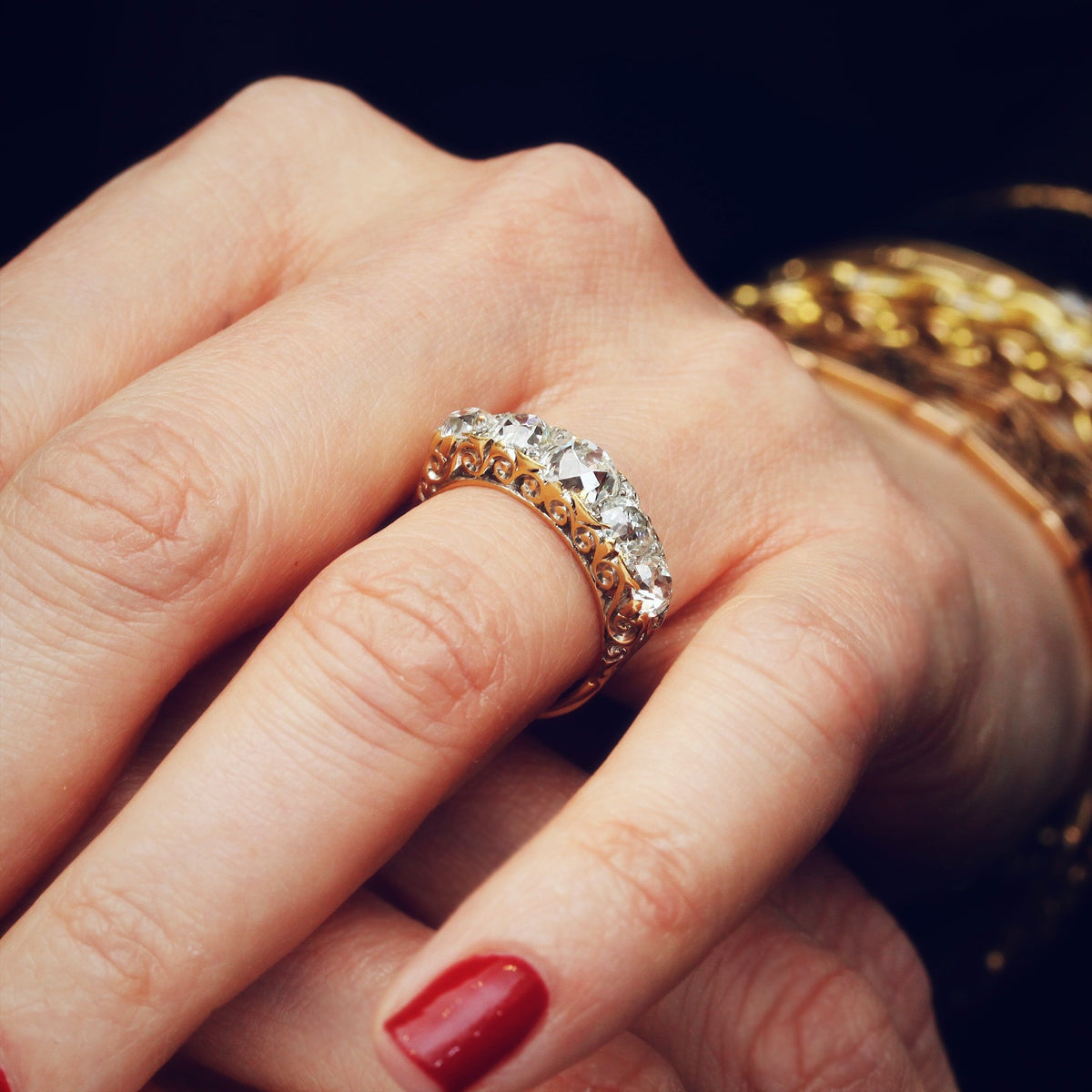 Behold her Majesty! Late Victorian 4ct Diamond Half Hoop Ring