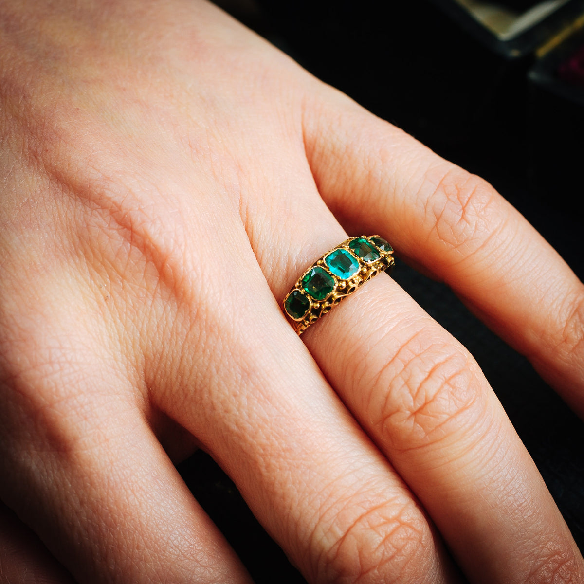 Verdant Hues Date 1876 15ct Gold Green Paste Ring