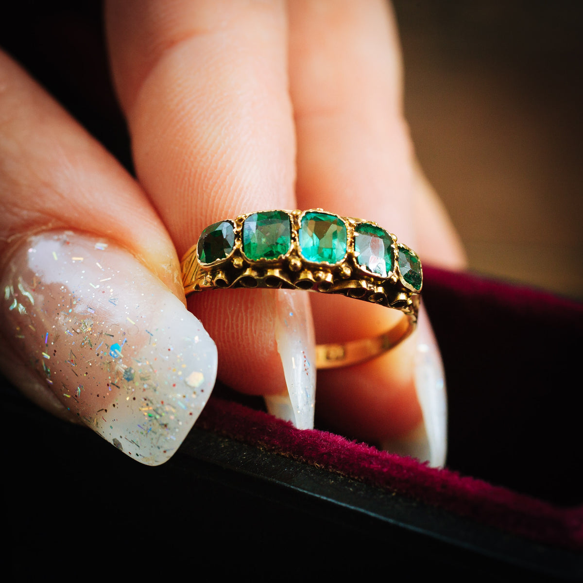 Verdant Hues Date 1876 15ct Gold Green Paste Ring