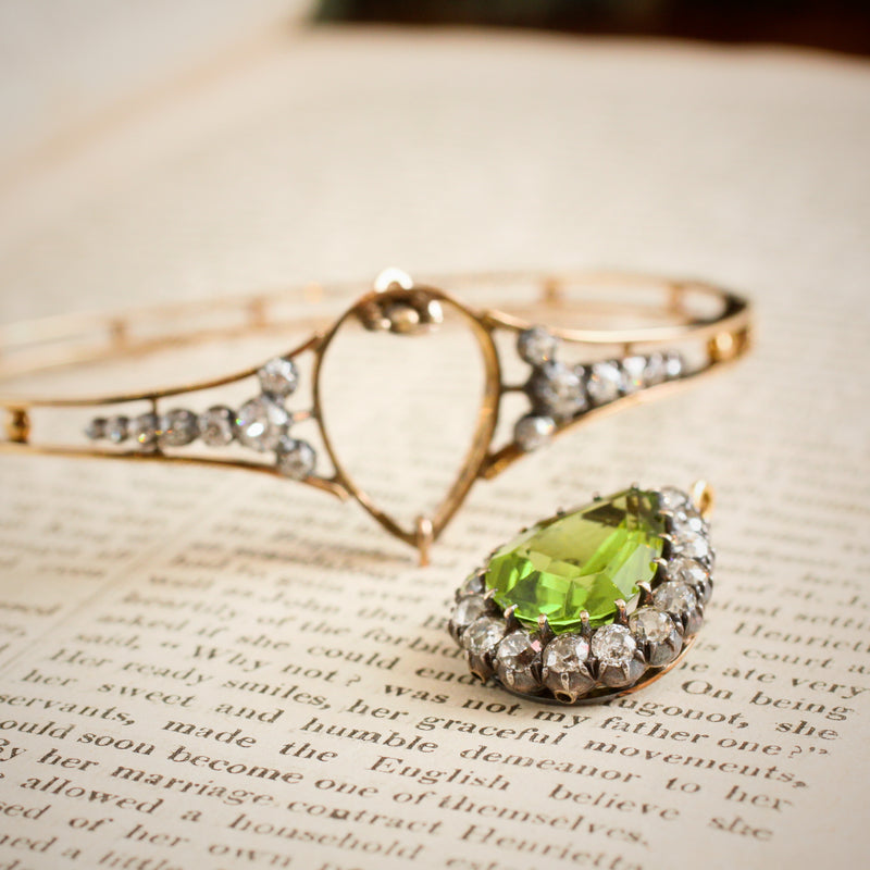 Grandiloquent Victorian Peridot & Diamond Convertible Bangle