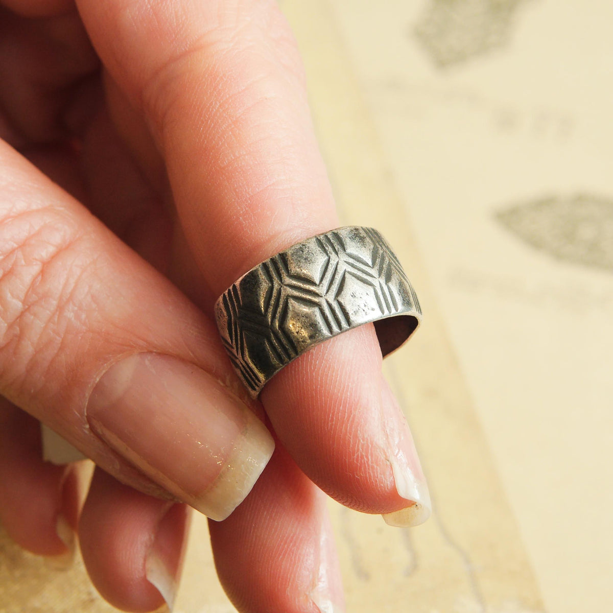 A Studio Made Vintage Modernist Silver Band Ring