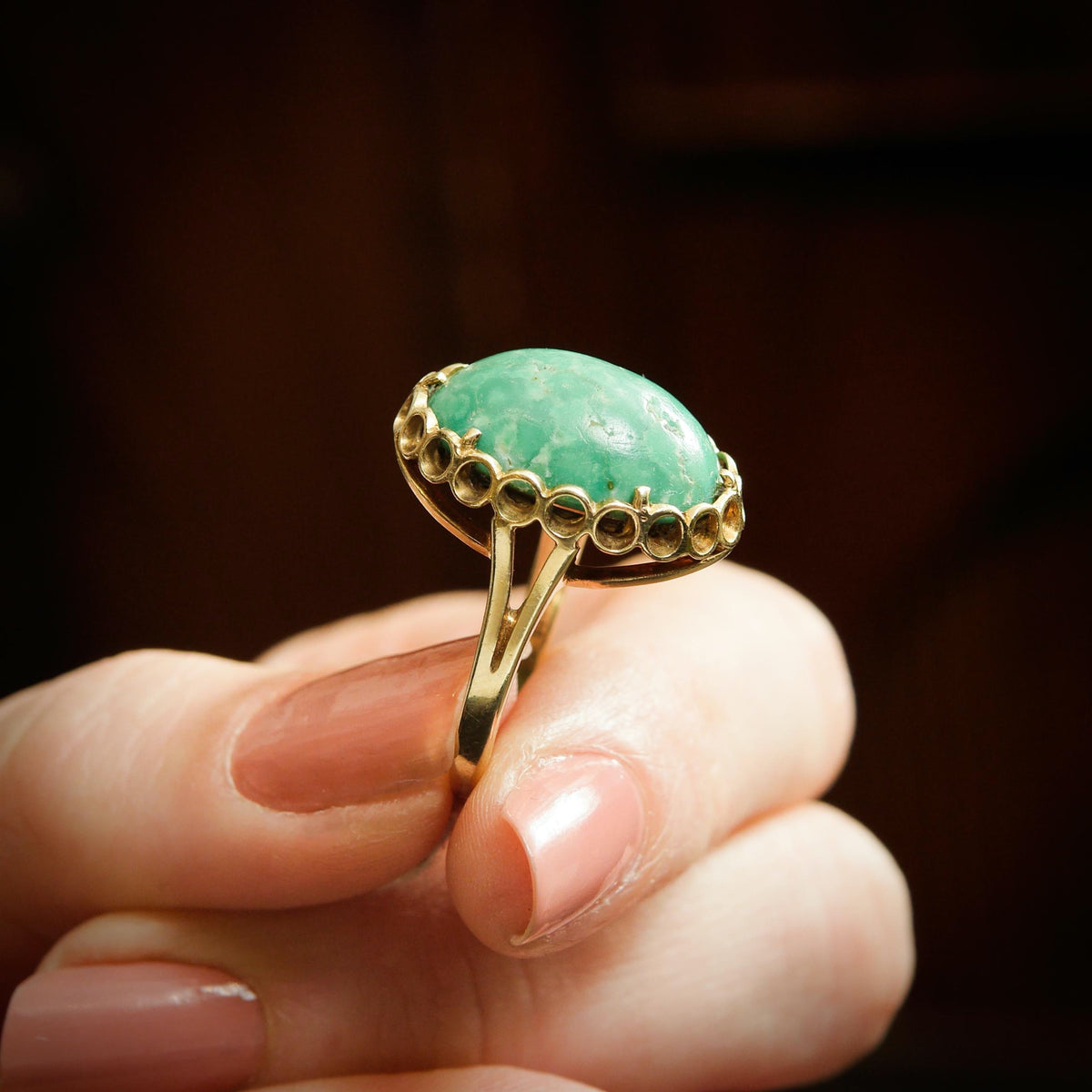 Vintage Italian Green Marble Dress Ring