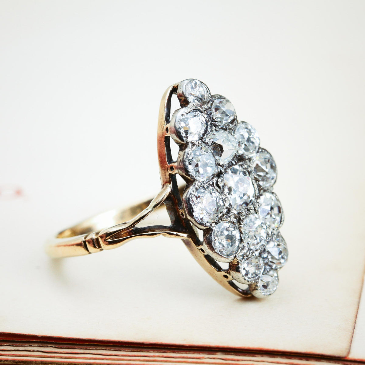 Supreme Majesty! Antique Marquise Diamond Cluster Ring