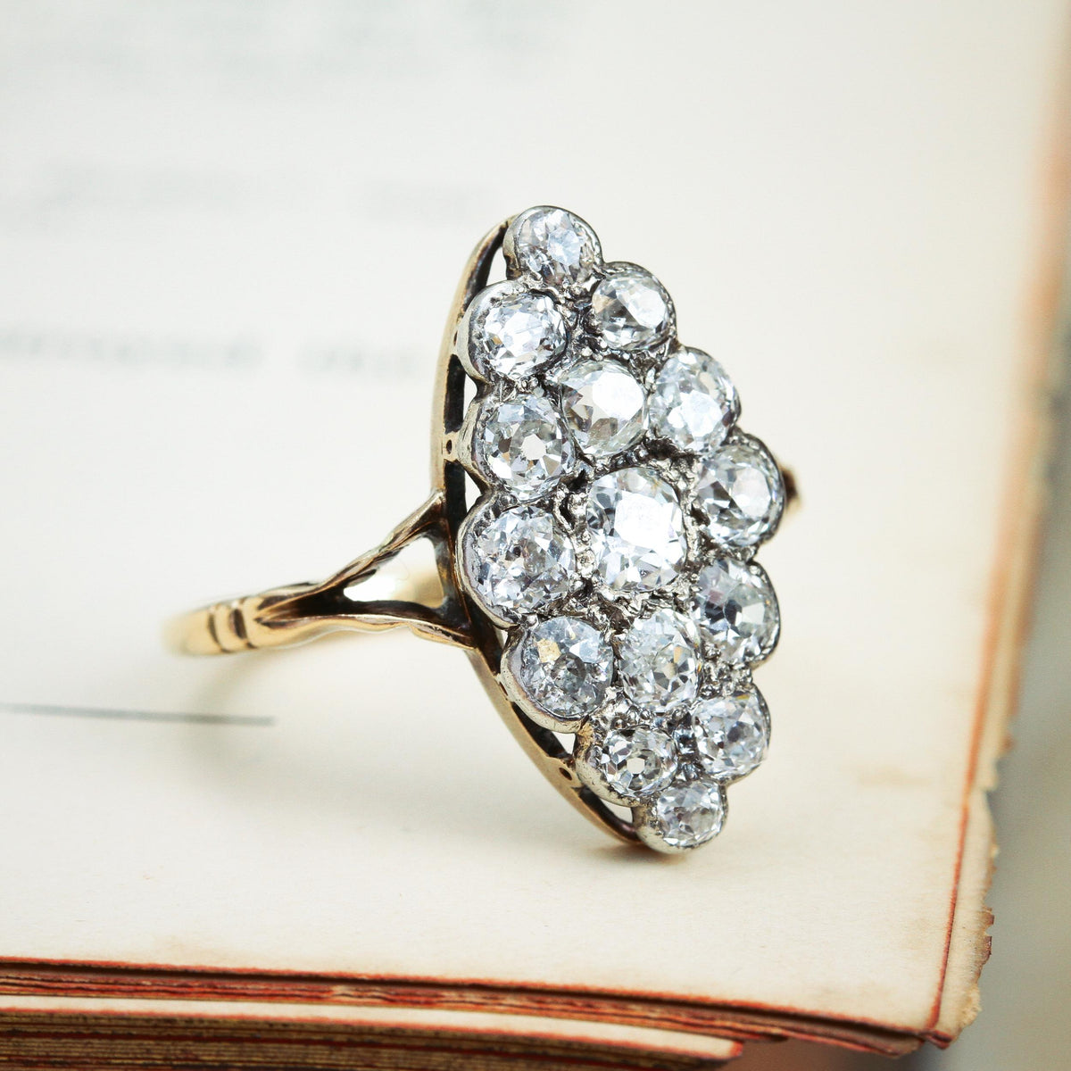 Supreme Majesty! Antique Marquise Diamond Cluster Ring