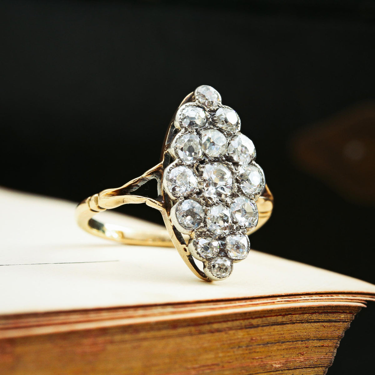 Supreme Majesty! Antique Marquise Diamond Cluster Ring